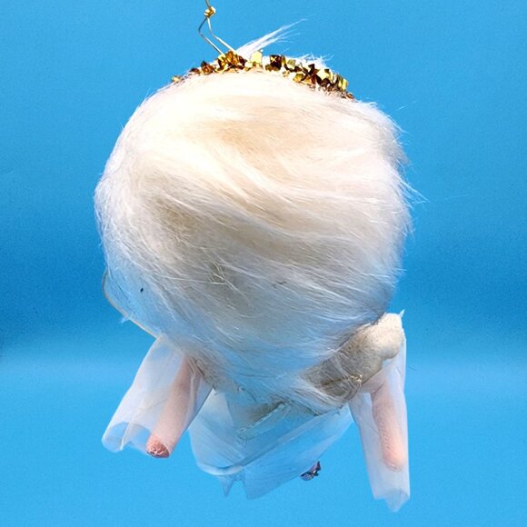 Vintage White Hair Pixie Angel Ornament Japan Organza Dress Tulle Wings 1960s - Picture 7 of 14